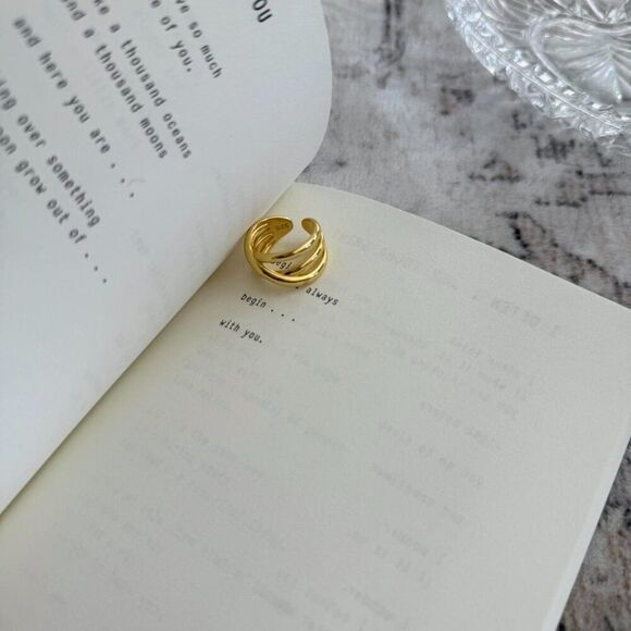 925 sterling silver twisted adjustable ring gold plated - Picture 2 of 5